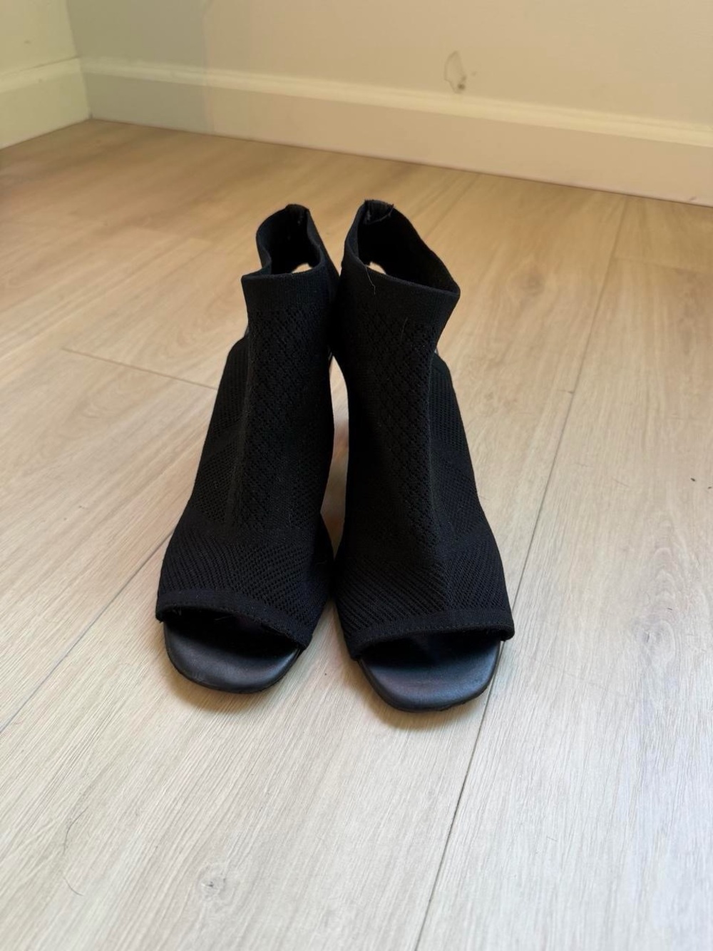 Impo Black Knit Peep-Toe Ankle Heels